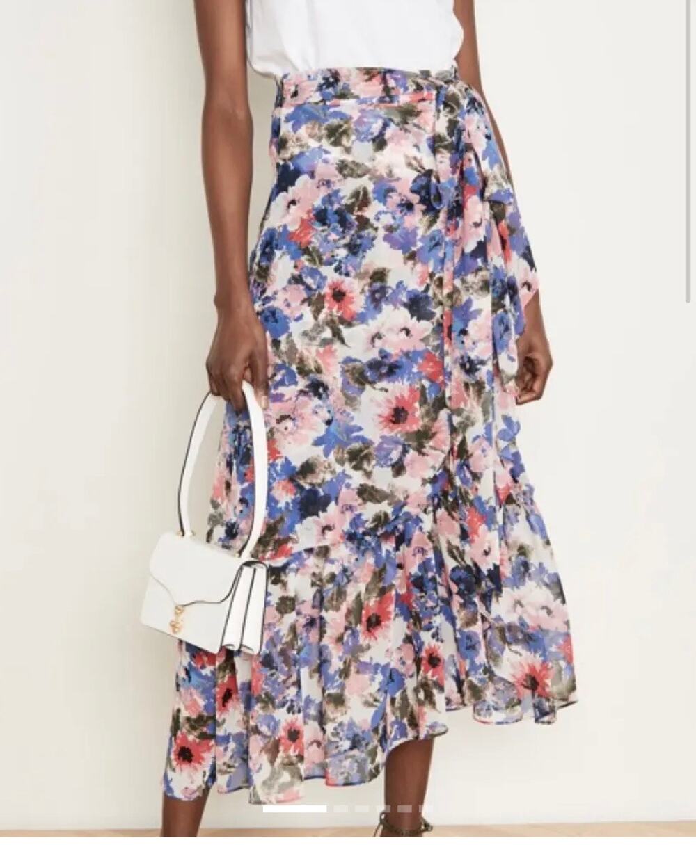 Misa Los Angeles Themis Blue Pink Multicolor Ruffle Floral Maxi Size XS $285